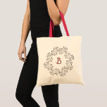 Delicate Leafy Botanical Wreath Monogram Tote Bag<br><div class="desc">Delicate leafy botanical branch wreath,  monogram tote bag. Customise text font style,  colour and size.</div>