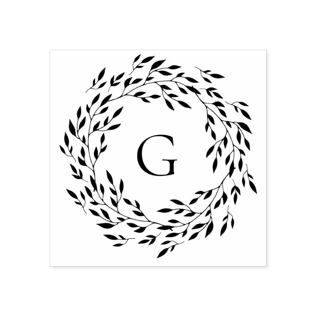 Delicate Leafy Wreath Monogram Rubber Stamp (Imprint)