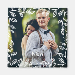 Delicate Leaves Frame Monogrammed Photo Magnet