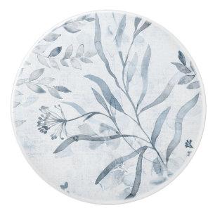 Delicate light blue watercolor floral ceramic knob