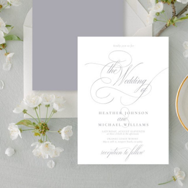 Delicate Light Grey Modern Calligraphy Classic Invitation (Creator Uploaded)