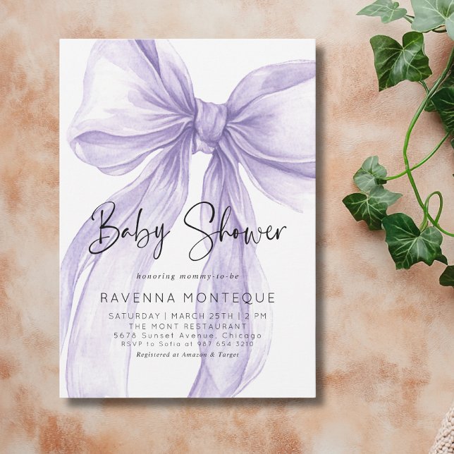 Delicate Lilac Bow Clean Personalised Baby Shower  Invitation (Creator Uploaded)