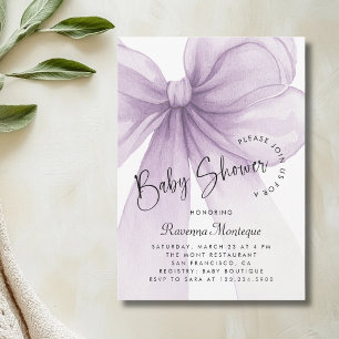 Delicate Lilac Bow Coquette Modern Baby Shower Invitation