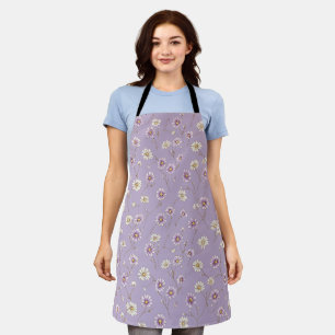 Delicate Lilac Daisy Cream Floral Pattern Apron