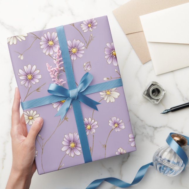 Delicate Lilac Daisy Cream Floral Pattern Wrapping Paper (Gifting)