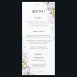 Delicate Lilac Purple Floral Greenery Wedding Menu<br><div class="desc">Personalise this elegant wedding menu with your own wording easily and quickly,  simply press the customise it button to further re-arrange and format the style and placement of the text.  Double sided. The Happy Cat Studio</div>