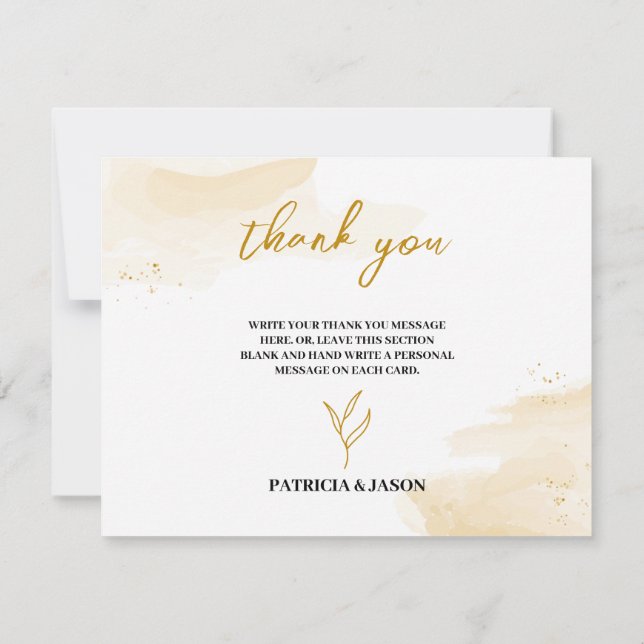 Delicate linear leaves Wedding Thank You Card (Back)