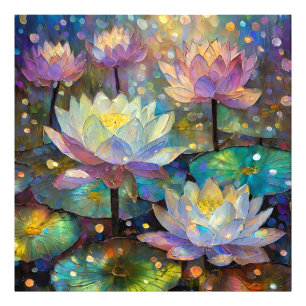 Delicate Lotus Flowers Blossoming in the Snow Photo Print