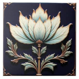 Delicate Lotus from the Deep Blue Pond Tile