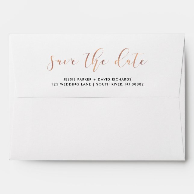 Delicate Love Rose Gold Calligraphy Save the Date Envelope (Back (Top Flap))