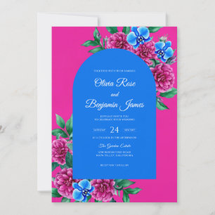 Delicate Magenta Azure Blossom Wedding Invitation