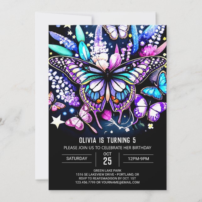 Delicate Magical Digital Butterfly Birthday Invitation (Front)
