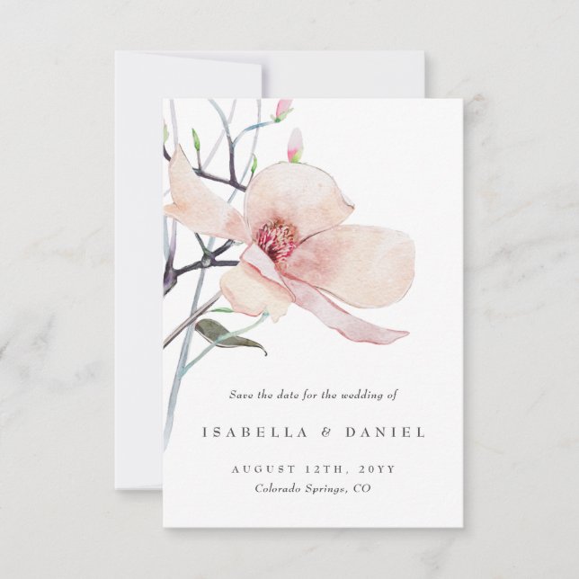 Delicate Magnolia Wedding Save the Date Invitation (Front)