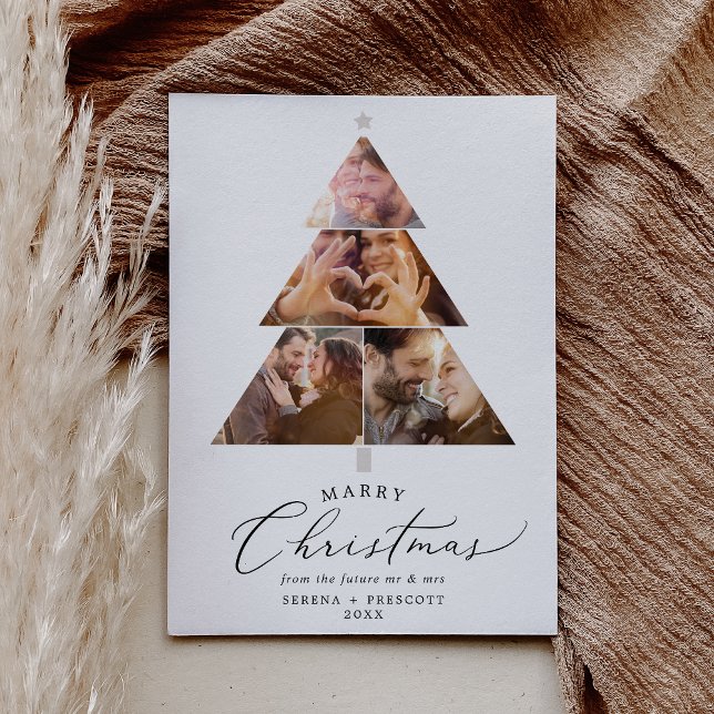 Delicate Marry Christmas Tree Engagement Photo Holiday Card (Creator Uploaded)