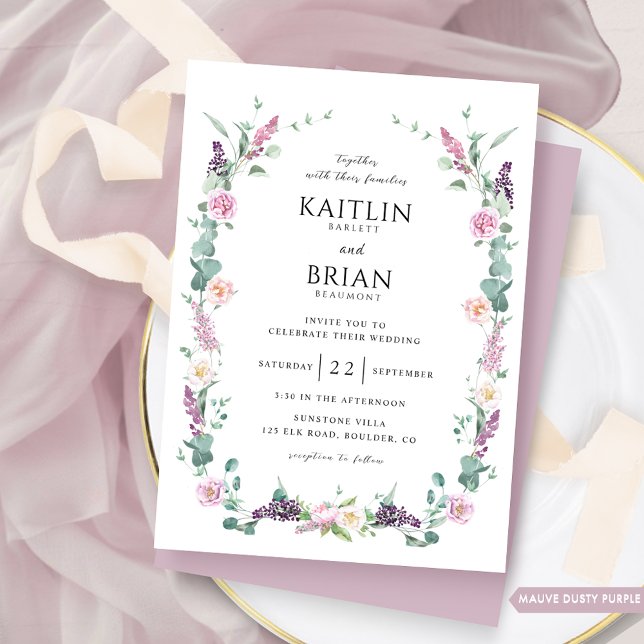 Delicate Mauve, Dusty Purple Pastel Floral Wedding Invitation (Creator Uploaded)
