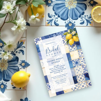 Delicate Mediterranean Tiles and Lemons Flowers Invitation