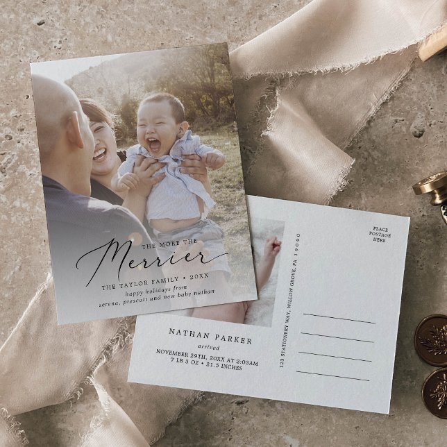 Delicate Merrier Christmas New Baby Birth Holiday Postcard (Creator Uploaded)