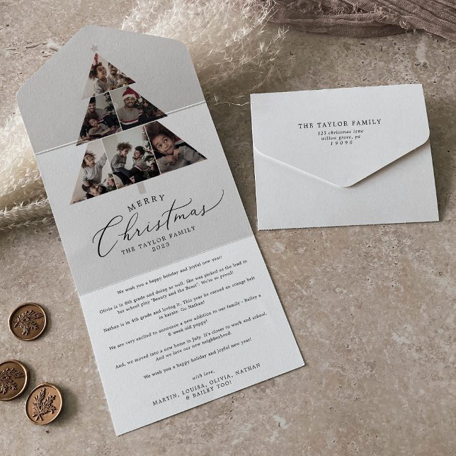 Delicate Merry Christmas Tree Multi Photo Holiday All In One Invitation (Creator Uploaded)
