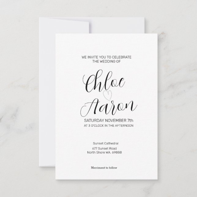 Delicate Minimalist Calligraphy Black & White Invitation (Front)