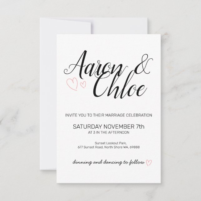 Delicate  Minimalist Calligraphy Wedding Invitation (Front)