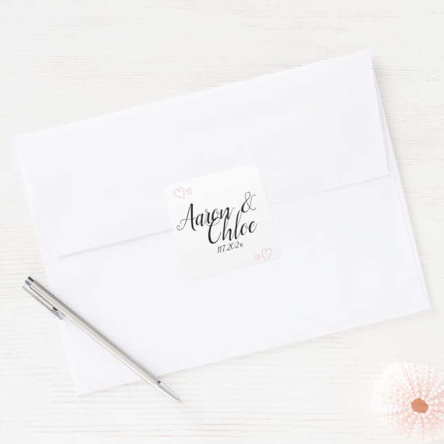 Delicate Minimalist Calligraphy Wedding Invitation Square Sticker (Envelope)