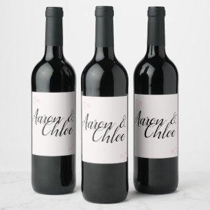 Delicate Minimalist Calligraphy Wedding Red Wine Label
