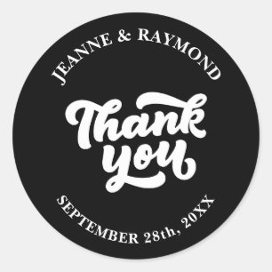 Delicate Minimalist Thank You Black Wedding Favour Classic Round Sticker
