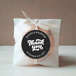 Delicate Minimalist Thank You Black Wedding Favour Classic Round Sticker