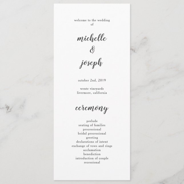 Delicate Minimalist Wedding Programs Programme (Front)