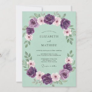 Delicate Mint Amethyst Petal Wedding Invitation
