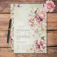 Delicate Modern Pink Blush Rose & Lily Green
