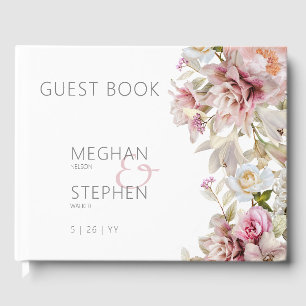 Delicate Modern Pink Blush Rose & Lily Wedding Guest Book