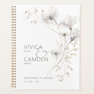 Delicate Modern White Grey & Gold Floral Wedding Planner