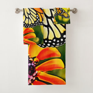 Delicate Monarch Butterfly Bloom Design Bath Towel Set
