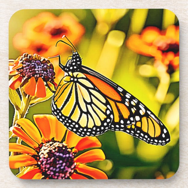 Delicate Monarch Butterfly Bloom Design Coaster (Front)