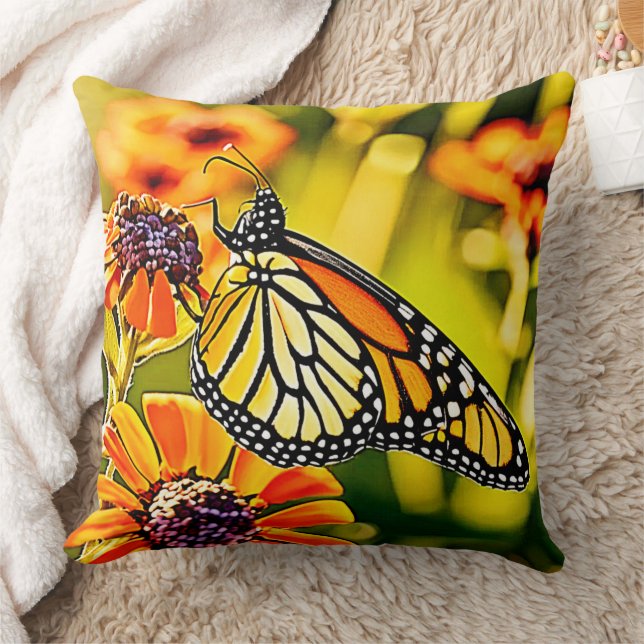 Delicate Monarch Butterfly Bloom Design Cushion (Blanket)