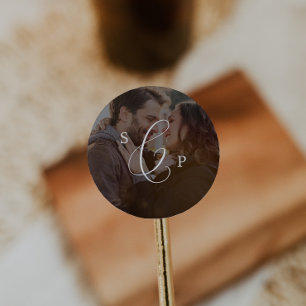Delicate Monogram Dark Photo Wedding Envelope Seal