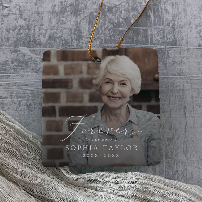 Delicate Mum Grandma Memorial Dark Overlay Photo Ceramic Ornament (Creator Uploaded)