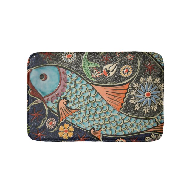 Delicate Ocean Mosaic Coastal Koi Fish Bath Mat (Front)