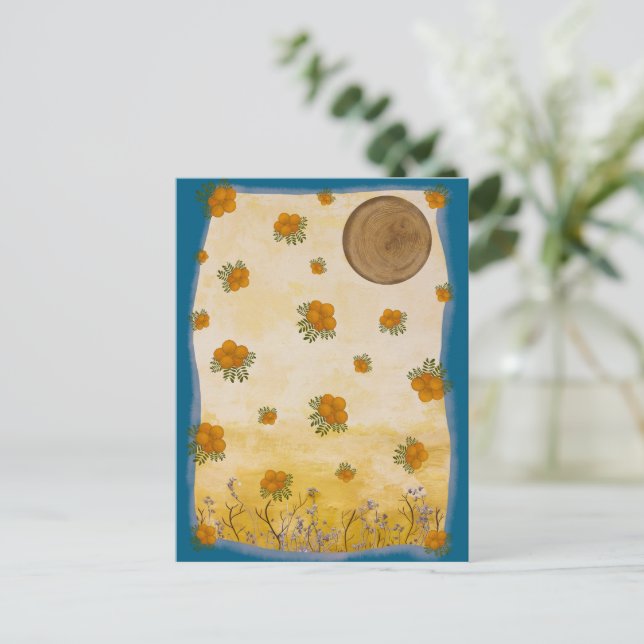 Delicate Orange Floral Dreamy Nature Collage Art Postcard (Standing Front)