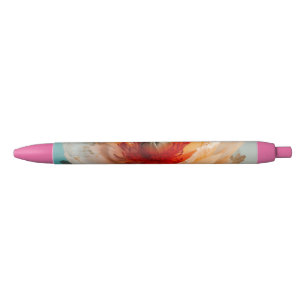 Delicate Orange Flower  Black Ink Pen
