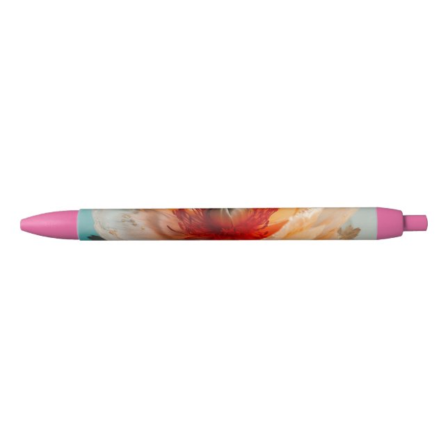 Delicate Orange Flower  Black Ink Pen (Front)