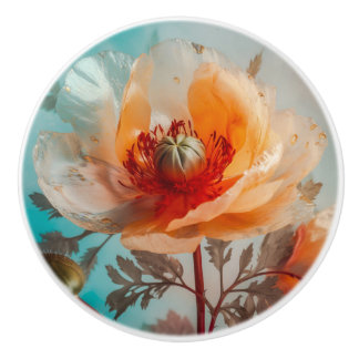 Delicate Orange Flower Ceramic Knob