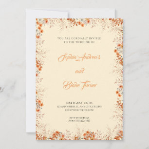 Delicate Orange Flowers Pretty Yellow Wedding Invitation