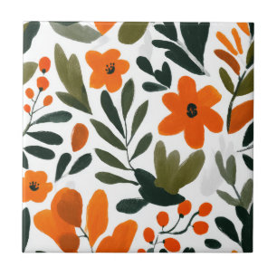 Delicate Orange Flowers Spring Floral Pattern Tile