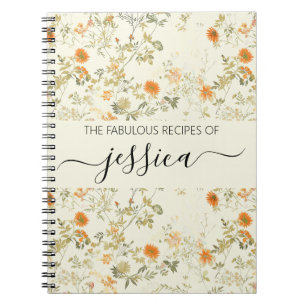 Delicate orange wildflowers script name Recipe Notebook