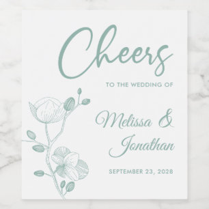 Delicate orchid cheers to wedding green custom wine label