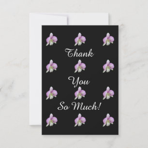 Delicate orchids on a black thank you card