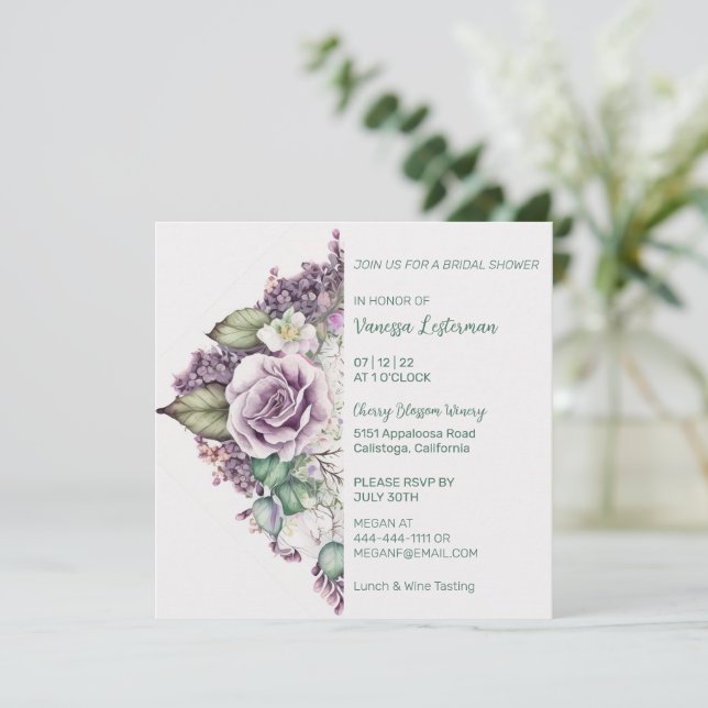 Delicate Painted Floral Bridal Shower Invitation (Standing Front)