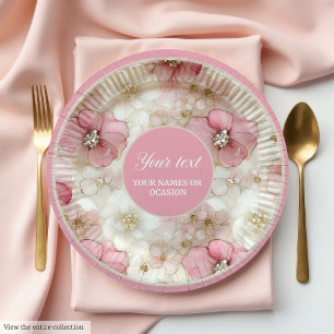 Delicate pale pink and gold 60th birthday plates